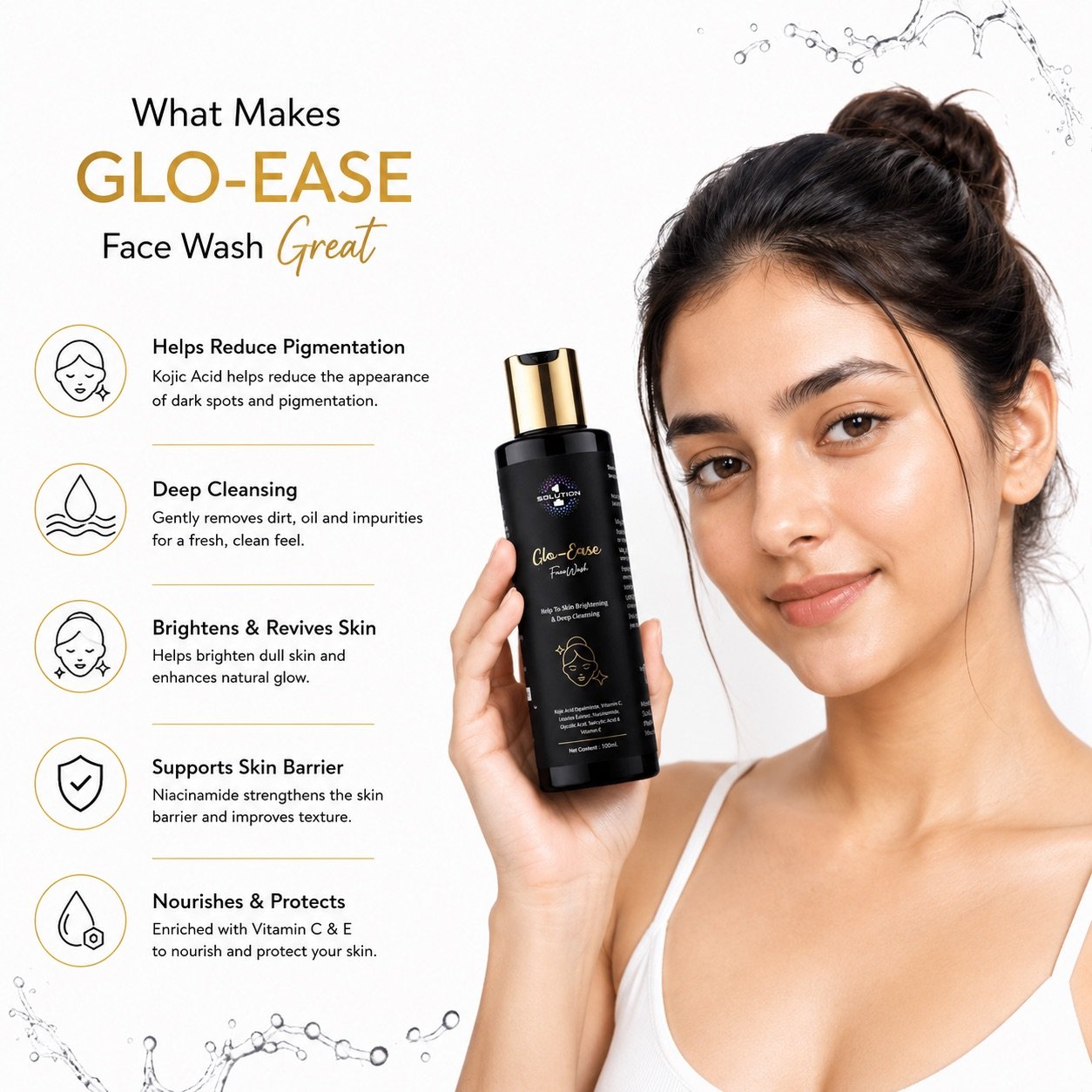 solution one glo ease kojic acid face wash for pigmentation & dark spots | brightening & deep cleansing solution one glo ease kojic acid face wash for pigmentation & dark spots | brightening & deep cleansing